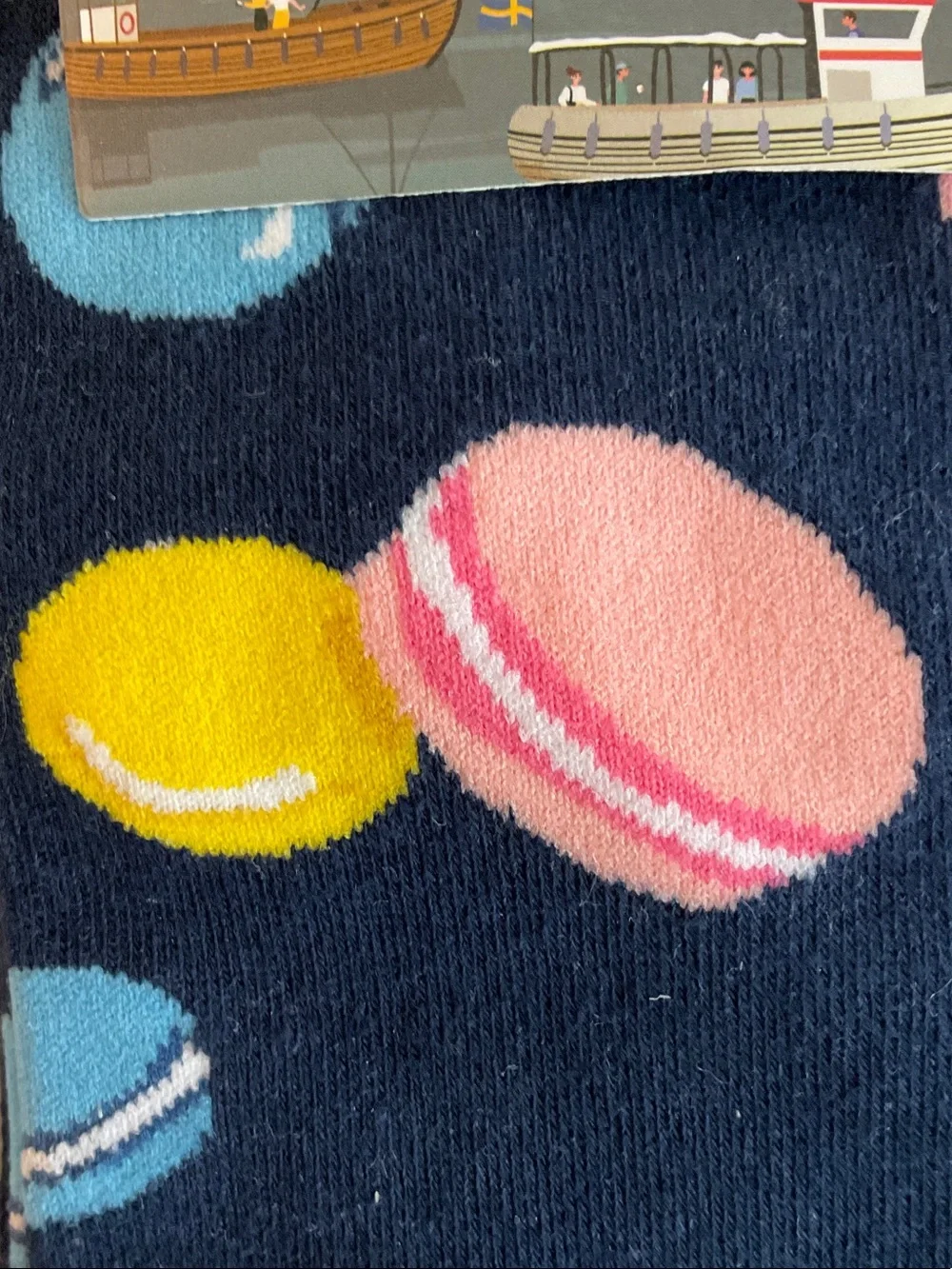 Men’s Navy Macaron Pattern Socks - Pink, Yellow, Blue Accents